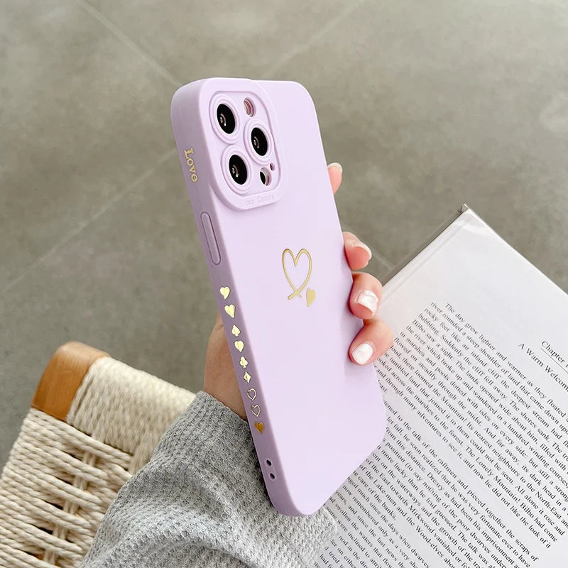 Ottwn Candy Color Silicone Phone Case For iPhone 15 Pro Max Plus Cute Love Heart Frame Soft Cover