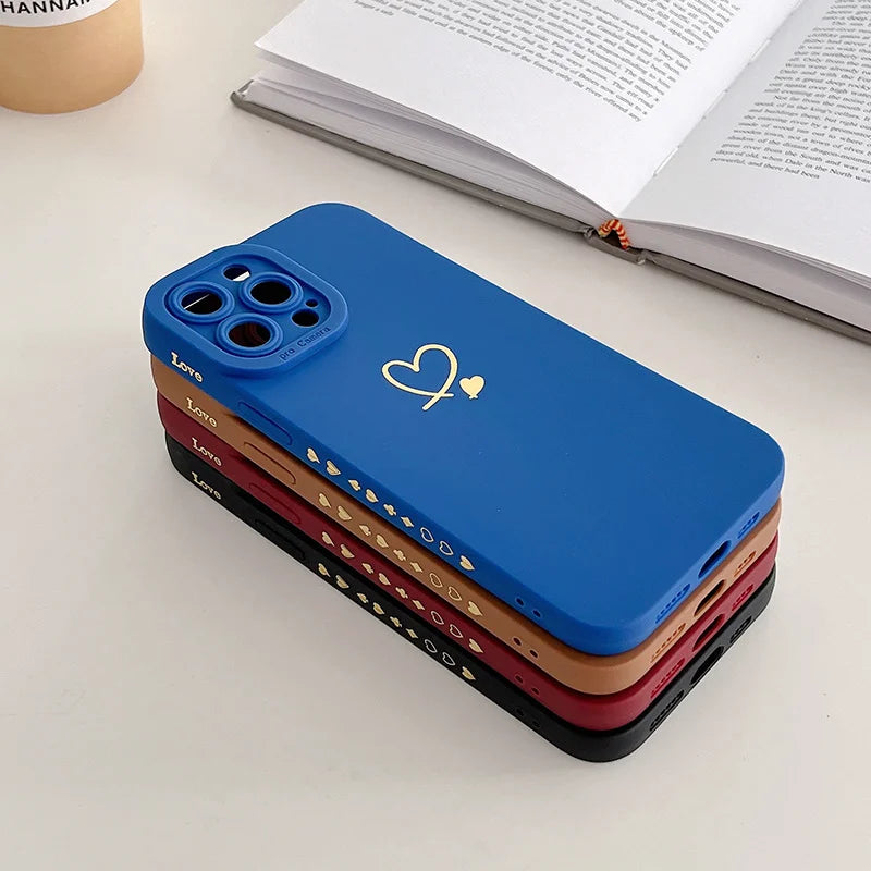 Ottwn Candy Color Silicone Phone Case For iPhone 15 Pro Max Plus Cute Love Heart Frame Soft Cover