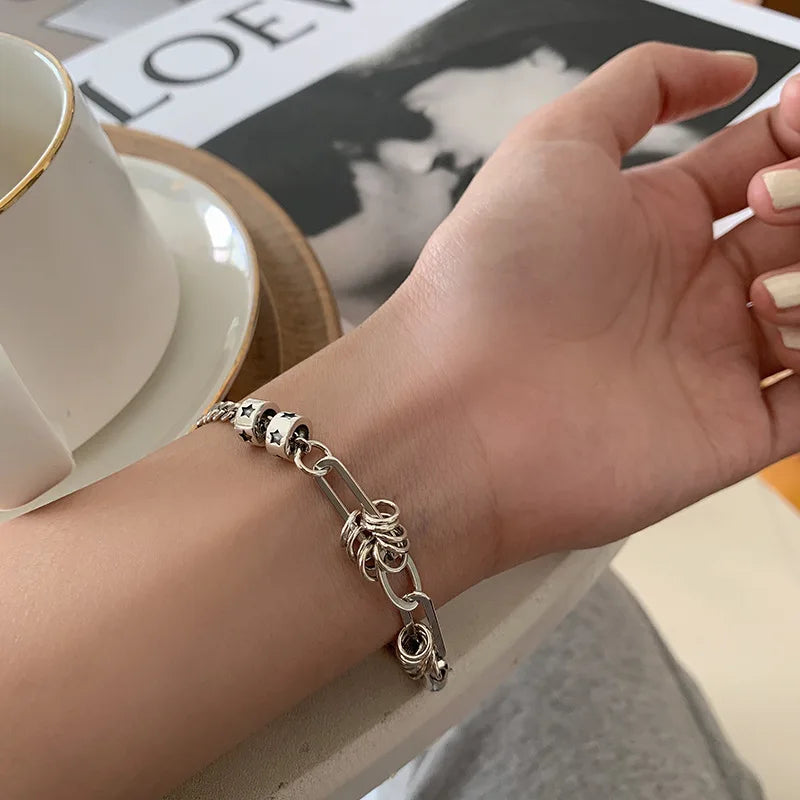 VENTFILLE 925 Sterling Silver Thai Silver Bracelet for Women Vintage Geometric Heart Love Lucky Punk Jewelry 2023 New Dropship