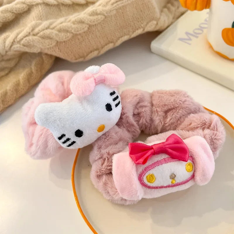 Sanrio Plush Scrunchie Anime Accessories HelloKitty Melody Kuromi Hair Clip Comfortable Headband Hairpiece Good Elasticity Decor