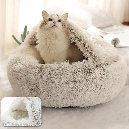 Soft Plush Pet Bed with Cover Round Cat Bed Pet Mattress Warm Cat Dog 2 in 1 Sleeping Nest Cave for Small Dogs