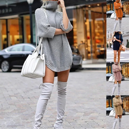 Elegant Knitted Turtleneck Sweater - Autumn Winter Women